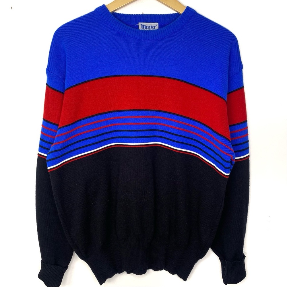 Vintage Meister Wool Striped Ski Crewneck Sweater Snowboarding Comfy Cozy Size L